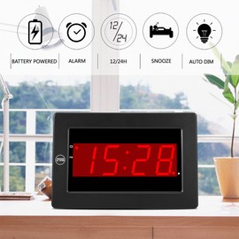 Digital Wall Clock Timegyro LED Alarm Clock Battery Powered Only with Snooze,12/24H,Auto Dim,Brightness Adjustable Functions(Black)