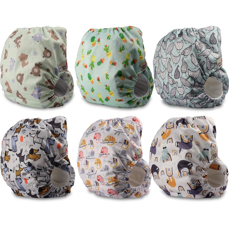 Littles and Bloomz Reusable Nappy, Standard Popper, 6 Nappies, FLP2-0603
