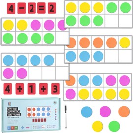 Magnetic Ten Frame Manipulative for Children, 5 Panels & 50 Colourful Magnetic, Numbers Arithmetic Tasks, Magnetic Toy, Fridge Magnets, Montessori Learning Toy, Gift for 4 5 6 7 Years