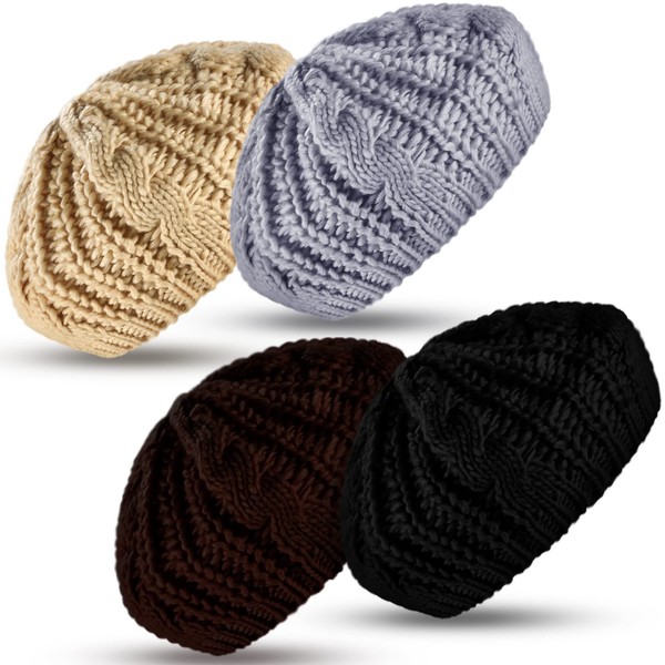 SATINIOR Soft Lightweight Crochet Beret 4 Pieces Beret Hats for Women Knit Autumn Winter Hats