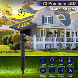 LOTMOS Solar Spot Lights Outdoor Waterproof IP67, 10 Pack Landscape Spotlights with 72 LEDs，3 Modes/ 2-in-1/Auto On/Off Solar Powered Flood Lights for Outside Garden Lawn Patio Driveway (Warm White)