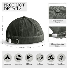 2 Pieces No Brim Hats for Men Women Casual Brimless Caps Cotton Cowboys Beanie Adjustable Docker Hat Retro Visor-Less Flip Cap Cool Sailor Skullcap Rolled Cuff Harbour Beanies (Black, Army Green)