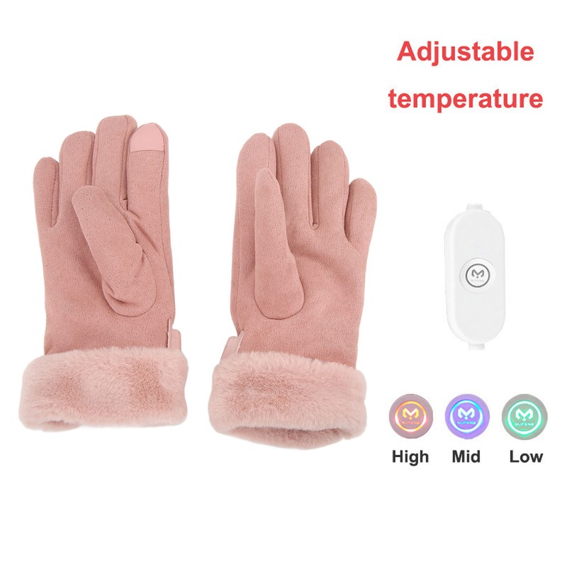 Pink USB Heating Gloves Hand Warmer Touch Screen Design Adjustable