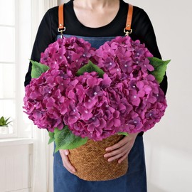JINWOE Flores moradas oscuras para decoración, 5 piezas de flores de seda realistas grandes de 20 pulgadas para ramo de interior, centros de mesa, arreglos florales para el hogar, boda y hogar
