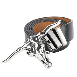 POSKAL Western Belt Cowboy Belts for Men Women, Western Leather Belts Bull Buckle Belt for Jeans, Sliver, Large