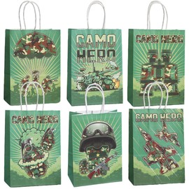Camouflage Birthday Decorations Party Bags - 24pcs Military Decor Gift Candy Treat Bags with Handles, Camo Goodies Favors Tote Bag Party Supplies for Veteran Birthday Theme