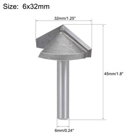 sourcing map 120 Degree V Groove Cutter 32mm Diameter with 6mm Shank Titanium Steel Tipped V Groove Bit (Grey)