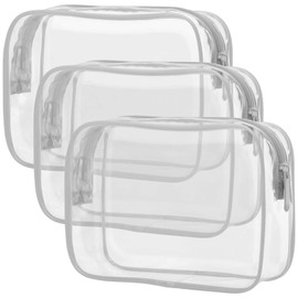 PACKISM Clear Makeup Bag, Waterproof TSA Approved Toiletry Bag Quart Size Bag, Clear Makeup Bags with Zipper Travel Cosmetic Bag, Carry on Airport Airline Compliant Bag, 3 Pack, Grey