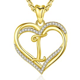 INFUSEU Initial Necklace Women Letter Heart Jewelry I Gold Pendant Alphabet Capital Monogram