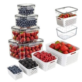 Runhike - Berry keeper Fruit Storage Containers for Fridge with Removable Colander | 4 in 1 Food Storage Containers with Lids, Dishwasher...