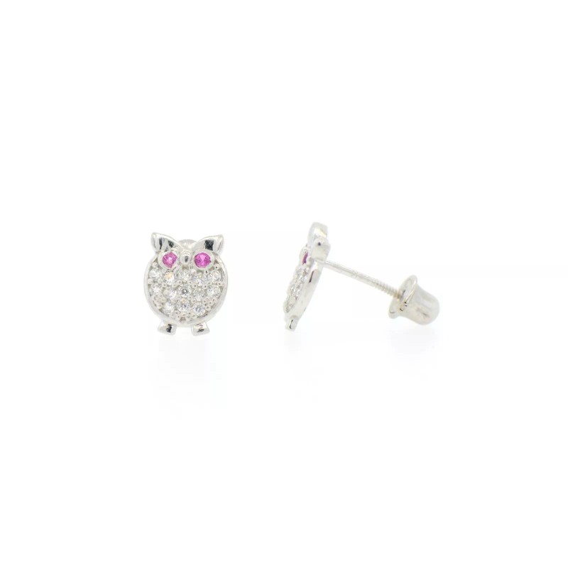 14k Solid Yellow or White Gold Owl Screw Back Stud