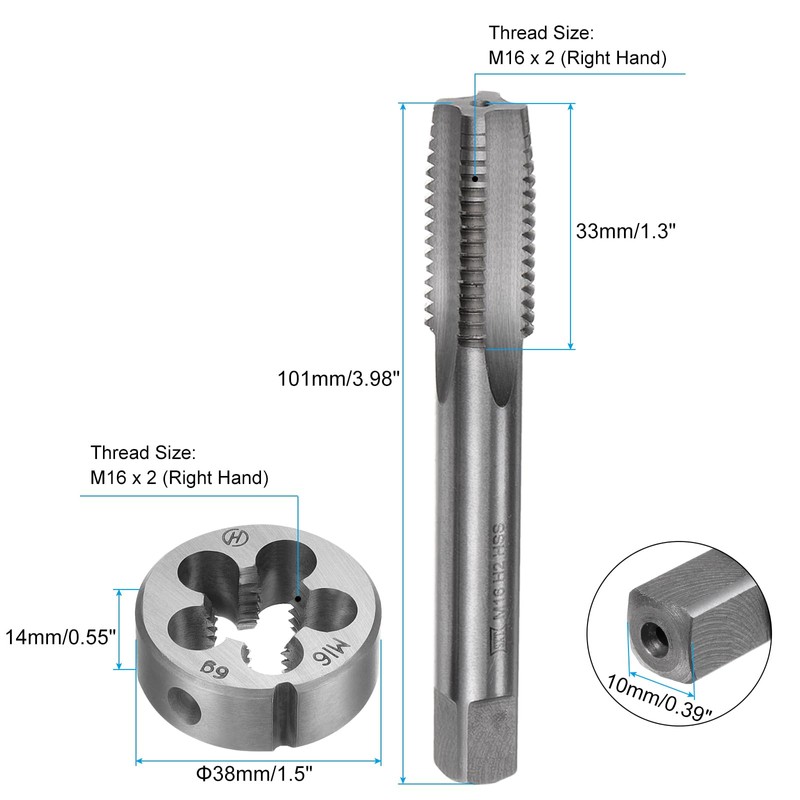 sourcing map 3pcs Metric Hand Tap and Die Set, M16