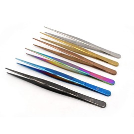 Pinza de precisión Recta Punta Fina para Chef PRO 20 cm, de Emplatado/Montaje/Plating/Repostería/Mixología/Barman/cocina molecular Offset All Right chef tool's (Negro)