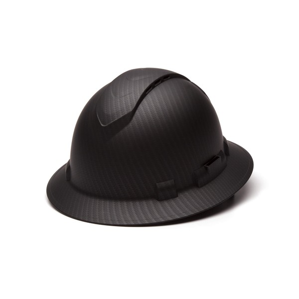 Pyramex Ridgeline Full Brim Hard Hat, Vented, 4-Point Ratchet Suspension, Matte Black Graphite Pattern