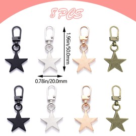 DHER Zipper Metal Zip Pulls Pull Removable Zip 8 Pieces Zip Puller Removable Zip Head Replacement Zip Head Repair (Star 4 Colours)