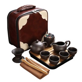 CAISANG Travel Tea Sets 12 PACK Ceramic Teapot, Chinese Tea Pot Cup Set with Tray Infuser,Purple Clay Teapot,Teacups,Tea Canister,Bamboo Tray in One Tea Gift Bag for Outdoor Home Business