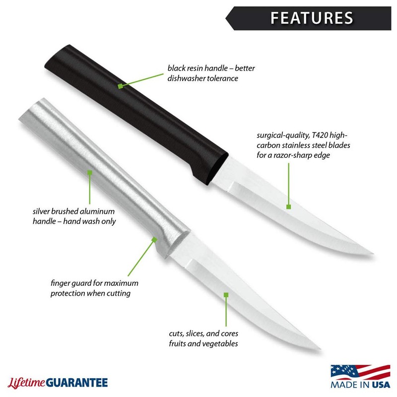 RADA Cutlery Heavy Duty Paring Knife, Black Handle, Pack of