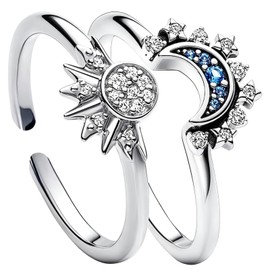 YZIRVNZ 1 Pair Moon Ring Silver Set, Sun Moon Ring Adjustable, Matching Rings Friendship Rings, Sun and Moon Ring, Gift for Women, Men's Ring Rings, for Women Couple Ring Jewellery, Pair Rings