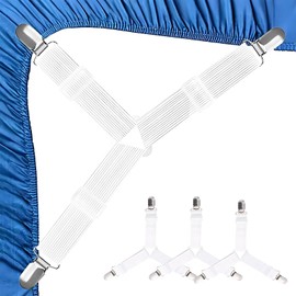 4 x Spannbettlakenspanner, weiß, Spannbetttuch, Spannbetttuch, Spannbetttuch, Spannbetttuch, Spannbettlaken, verstellbar, elastisch, Spanngurt mit Metallklammern für Bettlaken.