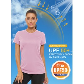 MAGCOMSEN Sun Protection Clothing for Women Workout Shirts Dry Fit Athletic Shirts & Tees Rash Guard Tops Yoga Shirts Short Sleeve Tops Pink,S