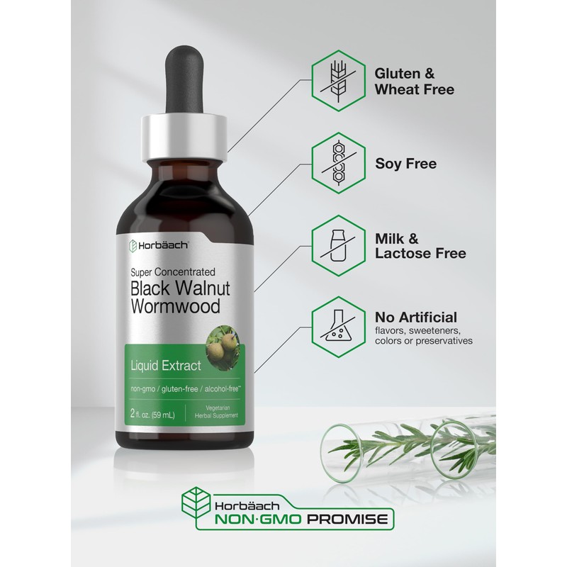 Horbäach Black Walnut Hull Wormwood Extract Tincture| 2 fl oz