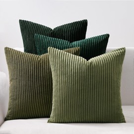 Topfinel Cushion Cover 45 x 45 cm Cushion Covers Dark Green Colour Gradient Set of 4 Corduroy Decorative Cushion Cover Sofa Cushion Decorative Cushion Decorative Striped for Sofa Bedroom Living Room