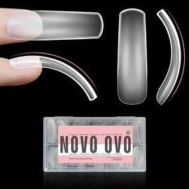 XXL Curved Nail Tips Press on Full Cover, Tapered Square Gel x Extra Thick Long XL Acrylic Fake Nails Extension kit, Clear Pre-etched Soft French False Nail 12 Sizes 300pcs