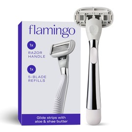 Flamingo Razors for Women, 1 Women's Razor Handle (Chrome), 5 Blade Razor for Women with Aloe and Shea Butter Glide Strips