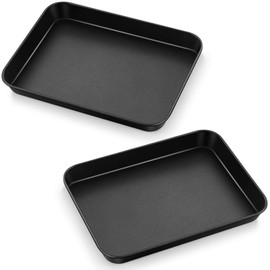 P&P CHEF 2 Pcs Toaster Oven Pans, P&P CHEF Carbon Steel Small Toaster Oven Tray Non-stick Broiler Pan, 9” x 7” Inch, Sturdy & Easy Clean & Oven Safe