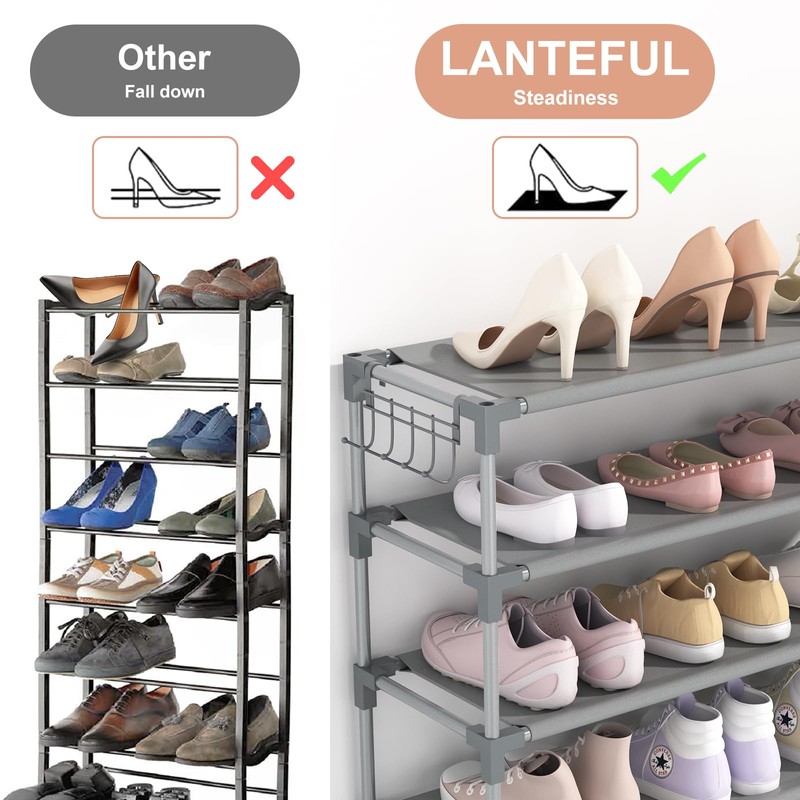 LANTEFUL 10 Tiers Shoe Rack 50 Pairs Large Capacity Tall