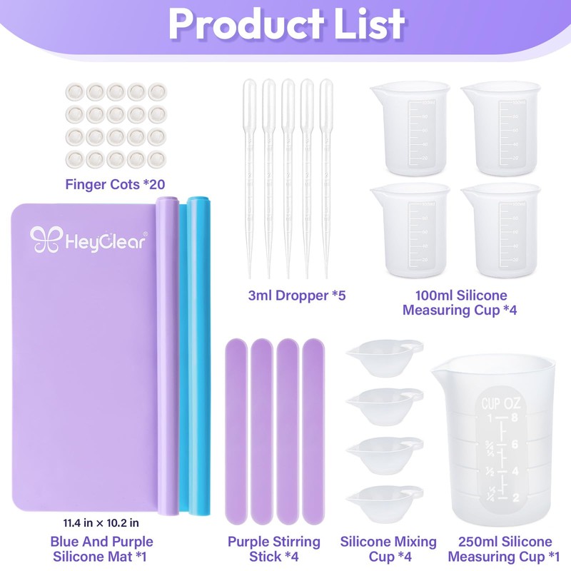 HeyClear Silicone Measuring Cups Kit for Epoxy Resin 250&100ml Mixing