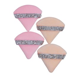 4 Pcs Rhinestone Powder Puffs, ButiFlora Triangle Super Soft Velvet W/Rhinestone Band for Both Dry and Wet Makeup Setting/Concealer/Foundation/Blush Makeup Puffs (Pink and Champagne)