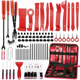 GLK 248pcs Auto Trim Removal Tool Set, Pry Tool, Radio Removal Tool, Door Panel Removal Tool Kit, Fasteners Remover, with Car Clips, red