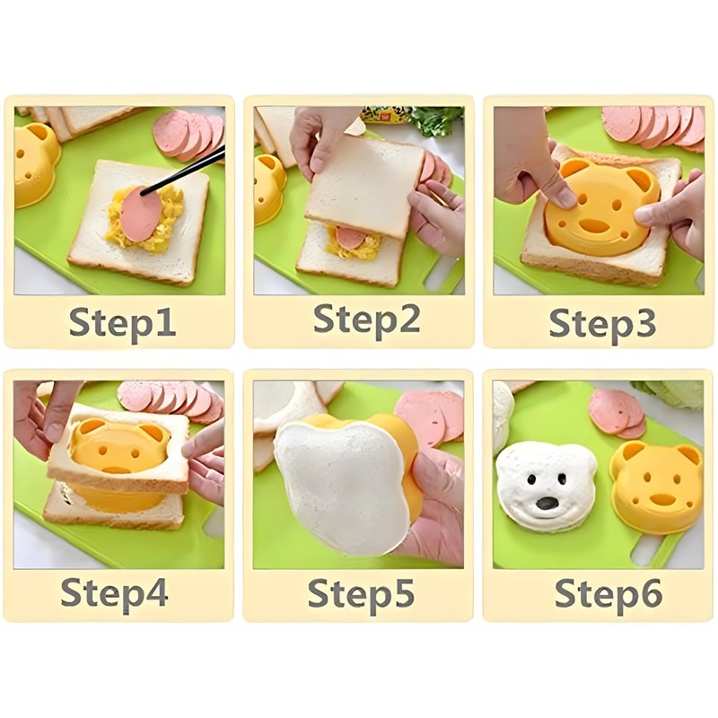 YOFAN 7pcs Bear Shape Sandwich Mold Cutters Set,Bread Sandwich Shapers