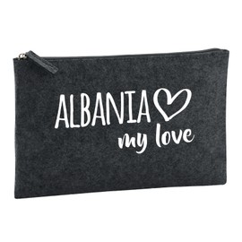 Huuraa Kulturbeutel Albania My Love Geschenk 1 Liter Charcoal Filz Albania Geschenkidee