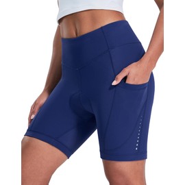 Nepest Padded Bike Underwear for Women Cycling Shorts 4D Gel Padding Bicycle Cycle Biker Biking Shorts with Pockets for Riding MTB Liner Dark Blue,X-Large