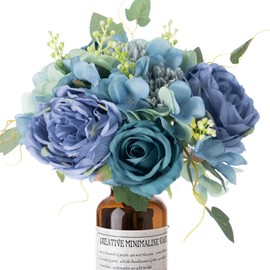 ASTRYAS Peonías Artificiales Azules Flores de Peonía Falsas Rosas de Seda Arreglo de Centro de Mesa Floral Falso Decoración Centros de Mesa para Boda Fiesta Decoración del Hogar