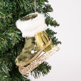 3Pcs Green Mini Ice Skate Boots 11x12cm - Christmas Tree Hanging Decorations Festive Decorative Ornaments Fairy Tale Themed Xmas Tree Pendant