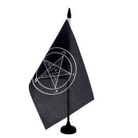 AZ FLAG - Baphomet Temple Order Table Flag 21 x 14 cm - Small Flag of the Church of Satan in the Office 100% Polyester with 25 cm Flag Pole and Black Plastic Base