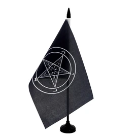 AZ FLAG - Baphomet Temple Order Table Flag 21 x 14 cm - Small Flag of the Church of Satan in the Office 100% Polyester with 25 cm Flag Pole and Black Plastic Base