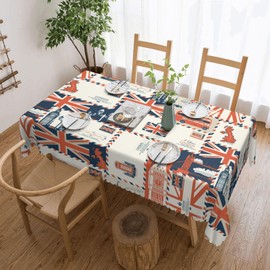 Reaocly UK and London Theme Tablecloth Envelopes Symbols Flag Retro Style Rectangular Table Cloth Table Cover Reusable Tablecloths for Party Picnic Dinner Decor 54x72in