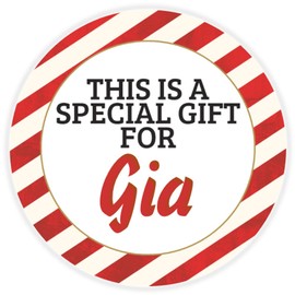 This is a Gift for Gia - 10 Pack Circle Stickers 3 Inch - Candy Cane Merry Christmas Gift Tag Present Tree Holiday Custom Name Santa Claus