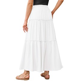 Genfien Skirt Women's Long Boho High Elastic Waist with Pockets and Belt Maxi Skirt Midi Casual Skirt Plain Skirt A-line Casual Summer Maxi Skirt, White, L