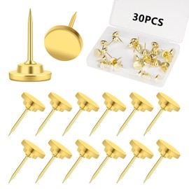 30 Pack Metal Push Pins Thumb Tacks for Walls Multipurpose Drawing Pins for Cork Board Bulletin Board Maps Office Home Decor (Gold)