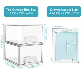 Vtopmart 12 Pack Clear Stackable Storage Drawers, 4.4'' Tall Acrylic Bathroom Makeup Organizer,Plastic Storage Bins For Vanity, Undersink, Kitchen Cabinets, Pantry, Home Organization