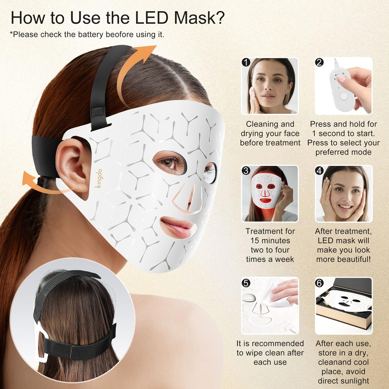 Red Light Therapy for Face, 4 Modes LED Face Mask