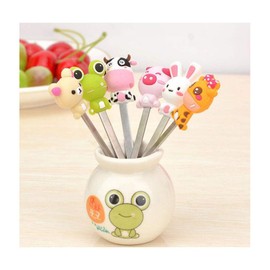 Fruit Fork, Cute Set of 6 Fruit Forks with Holder Stainless Steel Food Pick Forks for Kids Home (Mix Animal)