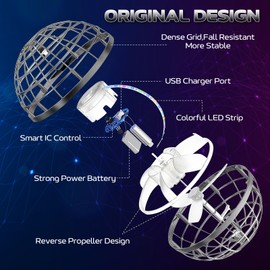 2024 Flying Orb Ball Toy - Galaxy Ball Flying Space Orb - Magic Cool Boomerang Ball Hover Ball with RGB Light - Floating Ball Soaring Mini Drone Gift for Boys Girls Kids Adults - (Grey)