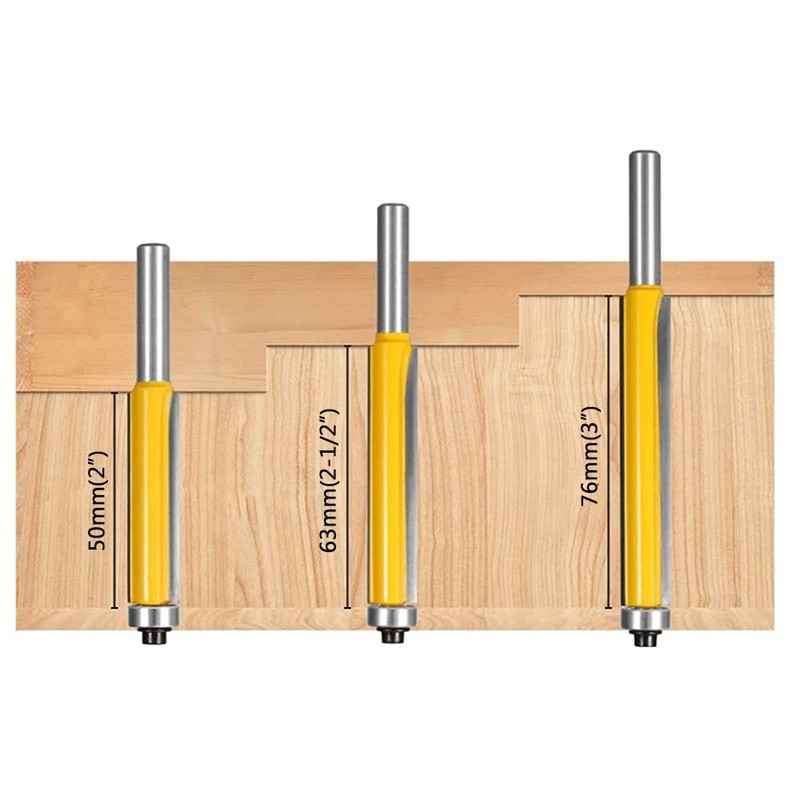 Bestgle 3Pcs 8mm Shank Extra Long Straight Router Bit Set