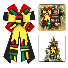 Hying Large Juneteenth Bow for Wreath, Black Yellow Freedom Day Bows for Front Door, Black History Month Wreath Bows for Party Indoor Outdoor Wall Juneteenth Freedom Day Decoration Supplies Ornament